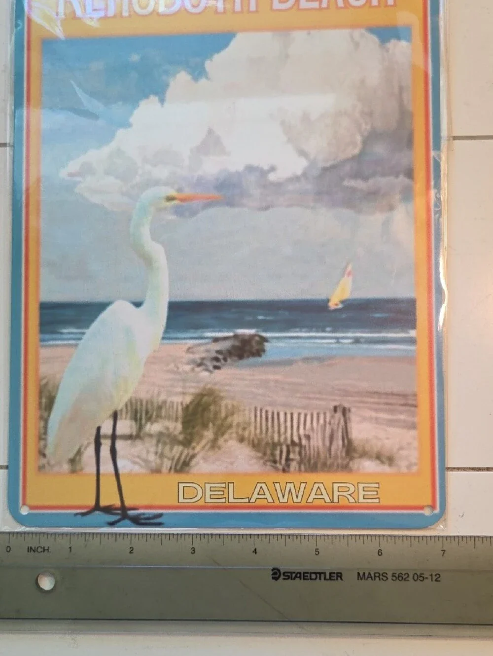 Painted Metal Sign - Rehoboth Beach Delaware Coastal Wall Art - Yellow & Blue